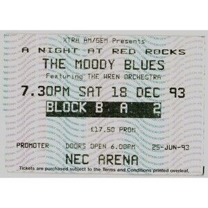 Vintage 1993 Moody Blues Concert Ticket Stub Birmingham England